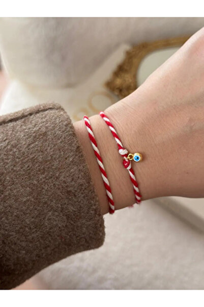 LEROSY CO. Marteniçka Double Mini Evil Eye Beaded Bracelet Red Adjustable Luc...