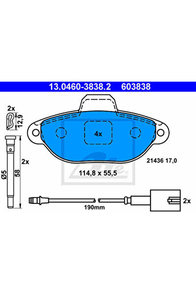 Ate Σετ τακάκια φρένων, δισκόφρενα 13.0460-3838.2