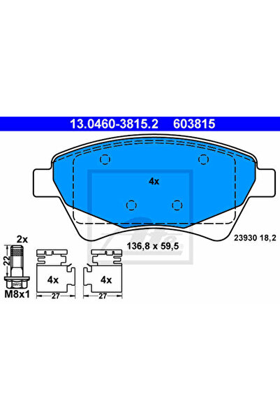 Ate Σετ τακάκια φρένων, δισκόφρενα 13.0460-3815.2