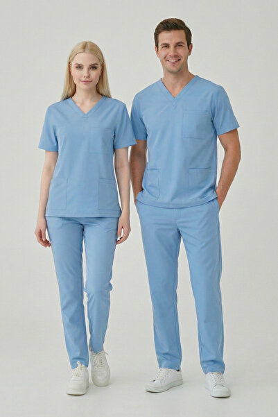 Pratik Medikal Alaskan Blue Lycra Scrubs Doctor Nurse Uniform Bat Sleeve Set ...