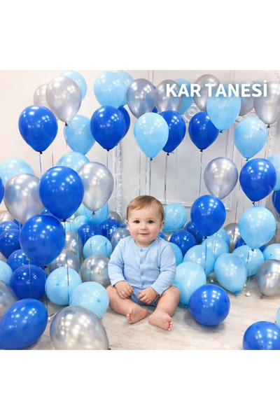 KAR TANESİ 30 Adet Pastel Lacivert-pastel Mavi Gümüş Balon