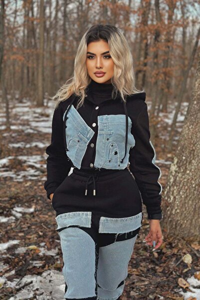 ESCAPE STAR Women's two-piece Cotton Denim tracksuit - Sandra model, black