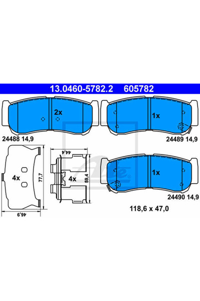 Ate Σετ τακάκια φρένων, δισκόφρενα 13.0460-5782.2