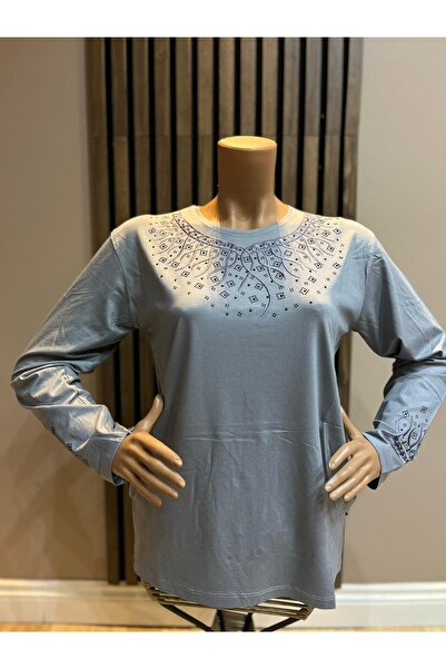 AKMAVİ Women's Middle Age and Above Round Viscose Necklace Embroidered Checke...