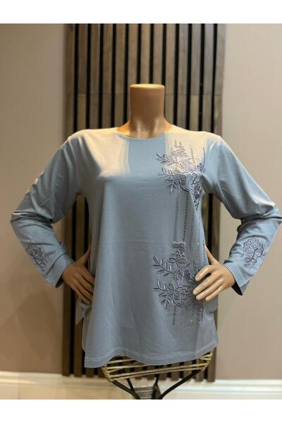 AKMAVİ Women's Embroidered Stone-Adorned Mother's Combed Cotton Blouse for Mi...
