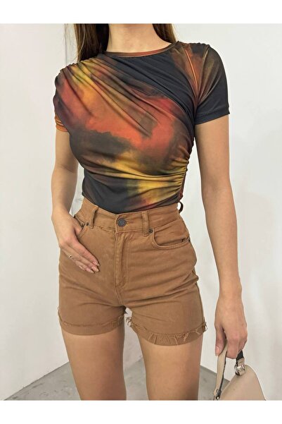 DİLARA GİYİM Waist Shoulder Gathered Tie Dye Print Sendy Blouse