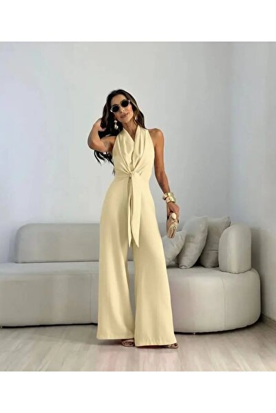 Butikcadde Imported Hürrem Fabric Binding Detail Jumpsuit Yellow