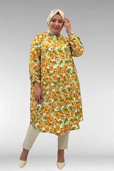 Eslina 68014 Plus Size Hakimyaka Double Buttoned Mango Tunic - Floral Pattern...