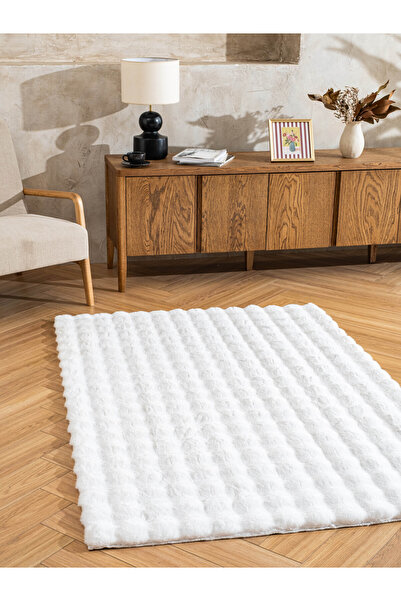 LEMANS HALI Tavşan Tüyü Bubble Post Peluş Ultra Yumuşak Post Puffy Beyaz Lüx ...