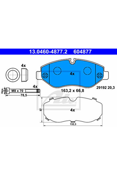 Ate Σετ τακάκια φρένων, δισκόφρενα 13.0460-4877.2
