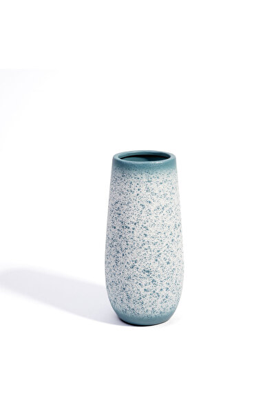 Malooki Decorative Ceramic Vase, Mediterranean Style, White with Blue Splashe...