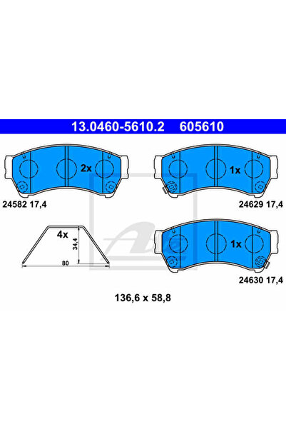 Ate Set plăcuțe de frână, frână cu disc 13.0460-5610.2