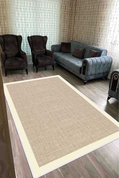 VOPTEKS Krem Salon Halısı Makinede Yıkanabilir Halı Kaymaz Taban Halı