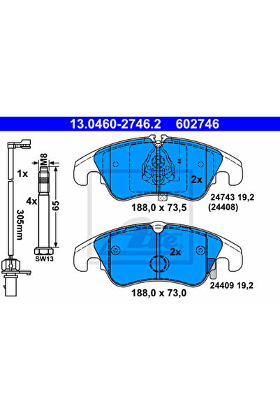 Ate Σετ τακάκια φρένων, δισκόφρενα 13.0460-2746.2
