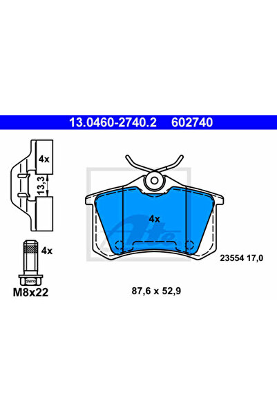 Ate Σετ τακάκια φρένων, δισκόφρενα 13.0460-2740.2