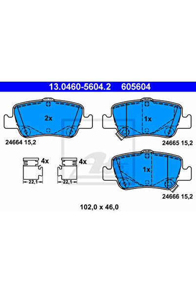 Ate Σετ τακάκια φρένων, δισκόφρενα 13.0460-5604.2