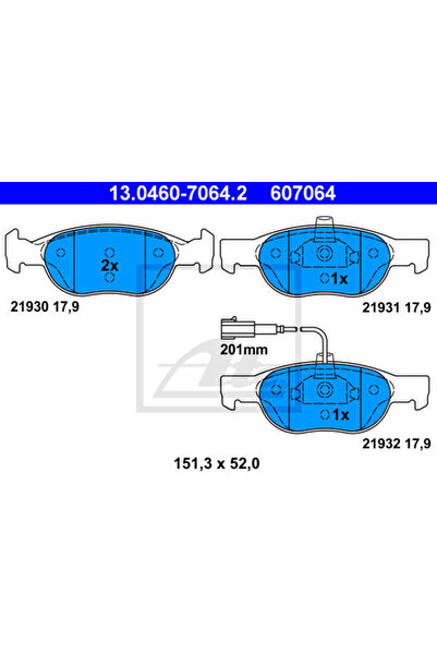 Ate Σετ τακάκια φρένων, δισκόφρενα 13.0460-7064.2