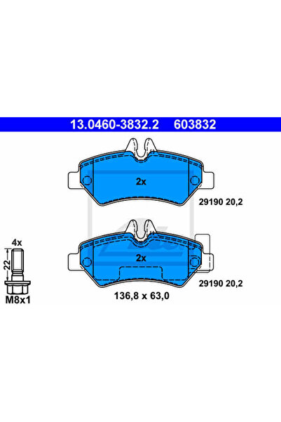 Ate Σετ τακάκια φρένων, δισκόφρενα 13.0460-3832.2