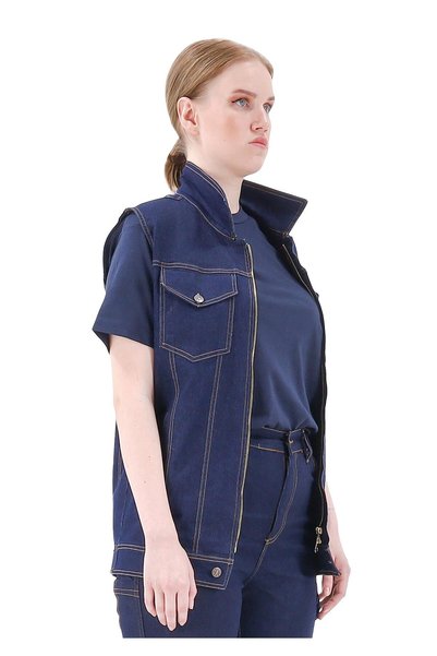 Frekans İş Güvenliği İş Kıyafetleri Safesawa Texas Lycra Unisex Denim Vest Blue 2152