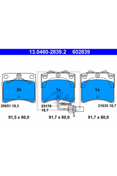Ate Σετ τακάκια φρένων, δισκόφρενα 13.0460-2839.2