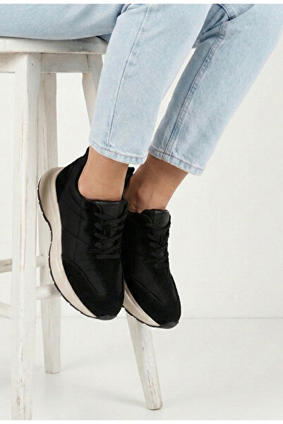 Dasha Pantofi dama NUR negri din piele intoarsa si material textil