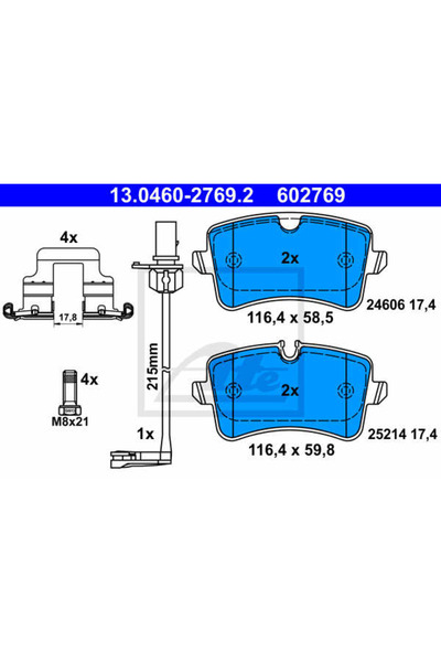 Ate Σετ τακάκια φρένων, δισκόφρενα 13.0460-2769.2