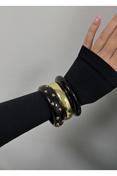 KİLİGİSTANBUL Black&Gold Detail Bracelet Set of 3