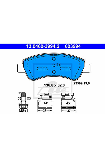 Ate Σετ τακάκια φρένων, δισκόφρενα 13.0460-3994.2