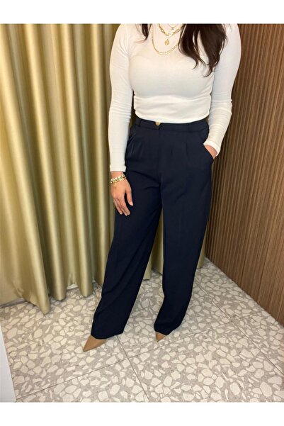 MU&ME BOUTİQUE Pants with Fabric Pleats and Elastic Waist