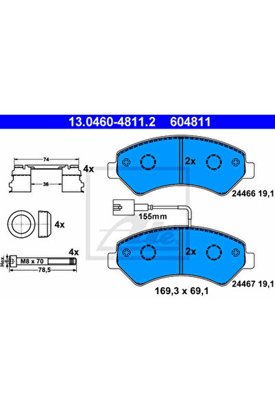 Ate Σετ τακάκια φρένων, δισκόφρενα 13.0460-4811.2