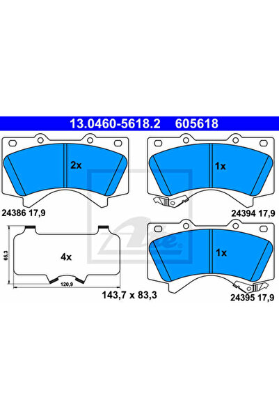 Ate Σετ τακάκια φρένων, δισκόφρενα 13.0460-5618.2