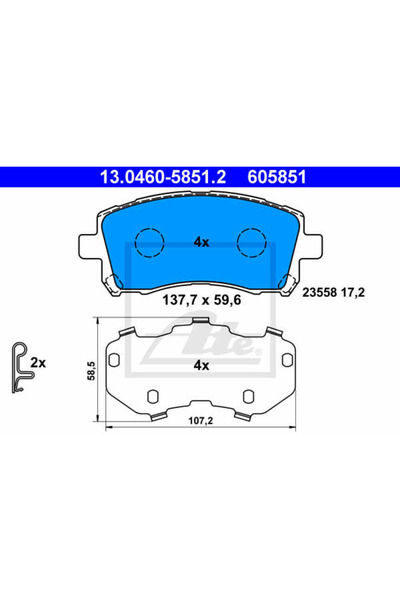Ate Σετ τακάκια φρένων, δισκόφρενα 13.0460-5851.2