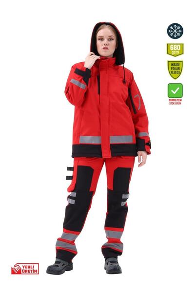 Frekans İş Güvenliği İş Kıyafetleri SafeSawa Arrowstar Softshell Kalın Unisex Mont Kırmızı 2020