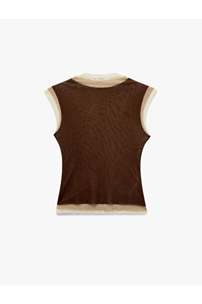 Koton Slim Fit Dik Yaka Kolsuz Tül Bluz