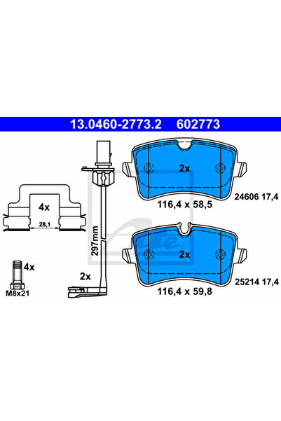 Ate Σετ τακάκια φρένων, δισκόφρενα 13.0460-2773.2