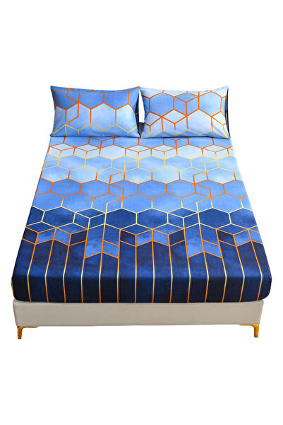 OEM Luofanfei Fitted Sheet - Microfiber, Geometric Pattern, Blue, 160x200x30 cm