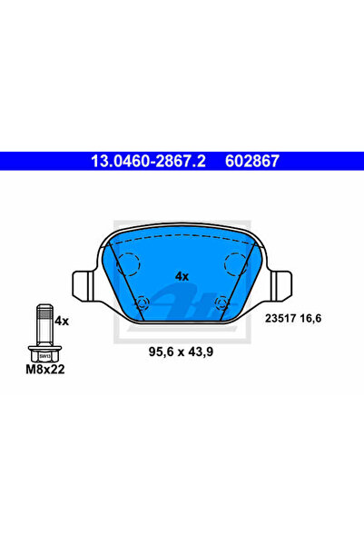 Ate Σετ τακάκια φρένων, δισκόφρενα 13.0460-2867.2
