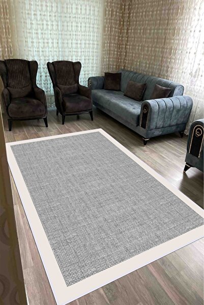 VOPTEKS Gri Beyaz Salon Halısı Makinede Yıkanabilir Halı Kaymaz Taban Halı