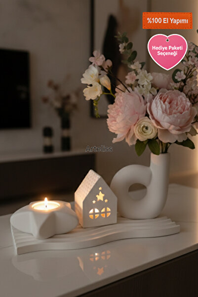 Arteliss Yıldız Işığı 4 Parça Dekoratif Set - Nordic Vazo, Işıklı Evi, Yıldız...