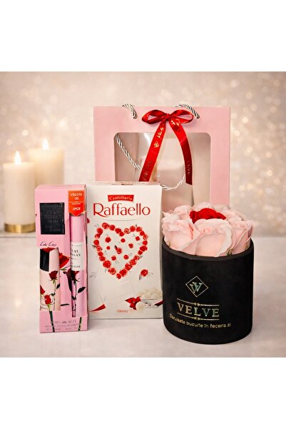 velve Pachet cadou,praline,set crema de maini si parfum 35 ml,aranjament flor...