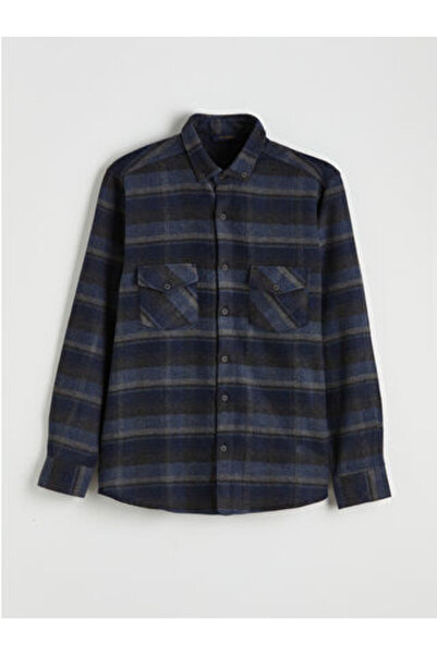 LC Waikiki Navy Blue Regular Fit Plaid Patterned Men's Lumberjack Shirt