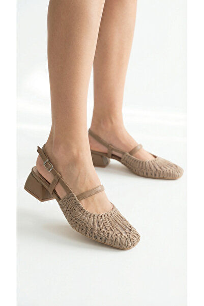 Limeo Women's Heeled Lace-Looking Ankle-Strapped Daily Summer Ballerinas with...