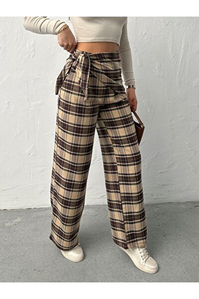 Ekim Store Plaid Palazzo Trousers with Shawl