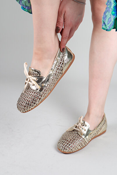 Birikon Baft Knitted Detailed Shoes Gold