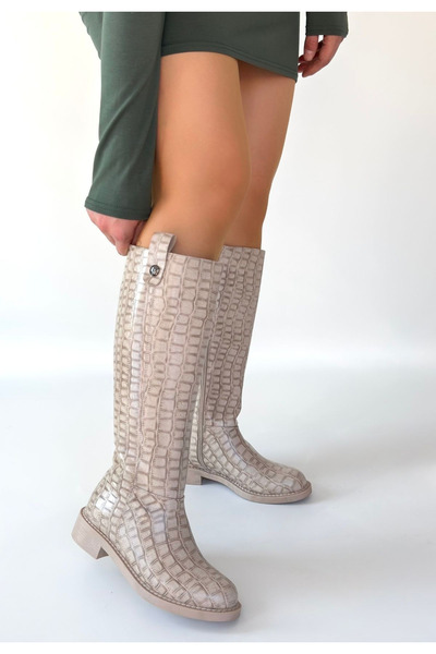 Maxi modena Metta Beige Leather Patterned Boots