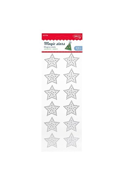 Daco Set of 12 Self-Adhesive Plastic Shapes DACO, 4.2 cm, Magic Stars, Silver...