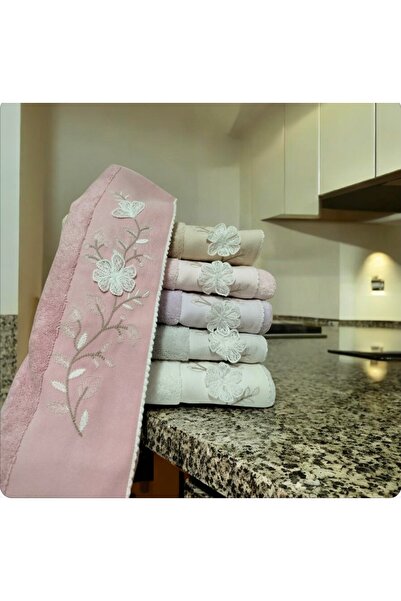 Nurpak Yasemin 50X90 100% Cotton 3D Embroidered Boxed Set of 6 Hand Face Towels