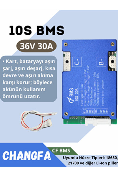 RoboPazar BMS 36V 30A Li-Ion Batarya Yönetim Sistemi (Elektrikli Bisiklet İçin)
