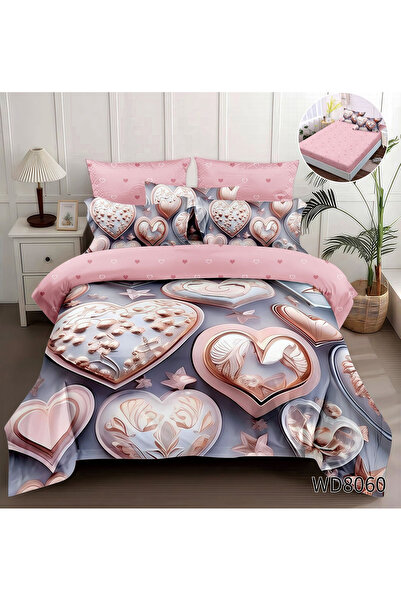 FIONNA.RO Finet 4-Piece Duvet Cover Set With 5D Embossed Stretchy - Pink With...