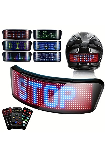 Voground Bluetooth LED Kask Ekranı STOP Yazılı Animasyonlu Motosiklet Arka Uy...